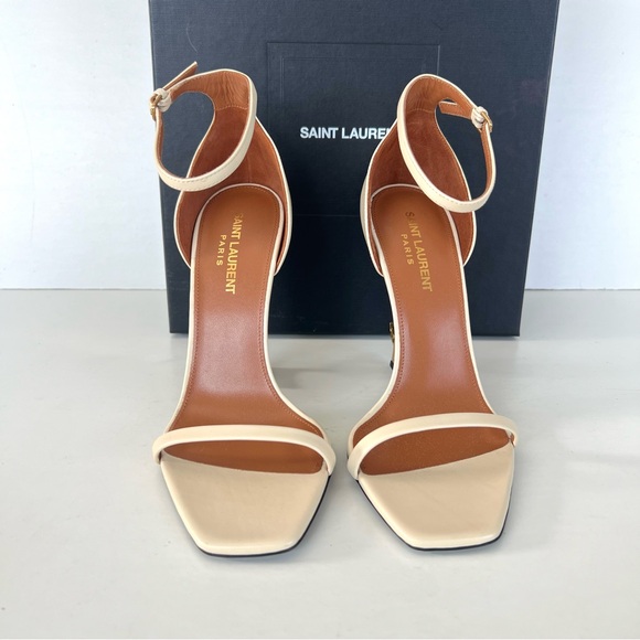 SAINT LAURENT Opyum Beige Leather Ankle Strap Open Toe Heel Sandals Sz 38.5 NWT - Picture 4 of 12